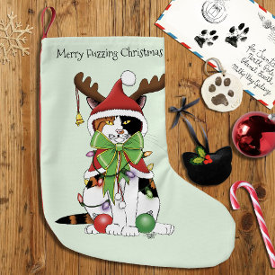 Grappige Feestelijke Groene Calico Kerstkat Kleine Kerstsok