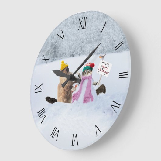 Grappige feestelijke kat thema sneeuwman wandklok grote klok (Hoek)