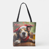 Grappige feestelijke kersthond Canvas tas (Achterkant)