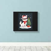 Grappige Feestelijke Zonnebril Hond met Kerstboom  Canvas Afdruk (Insitu (Houten vloer))