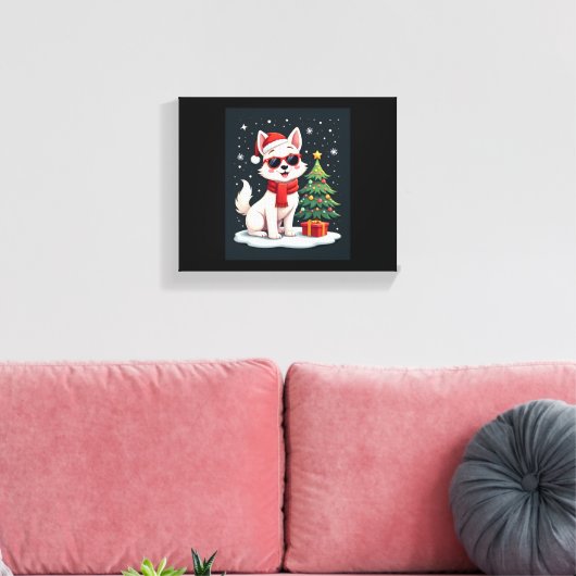 Grappige Feestelijke Zonnebril Hond met Kerstboom  Canvas Afdruk (Insitu (Woonkamer))