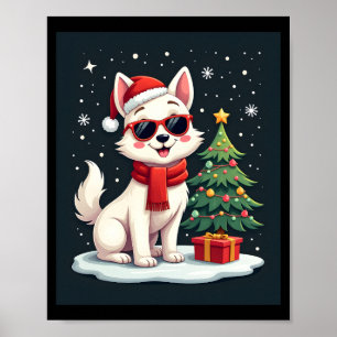 Grappige Feestelijke Zonnebril Hond met Kerstboom Poster