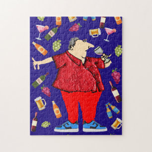 Grappige feestman die wijn drinkt legpuzzel