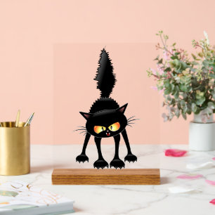 Grappige fel zwart kat cartoon acryl bord