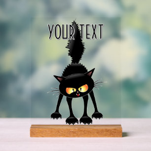 Grappige fel zwart kat cartoon acryl bord