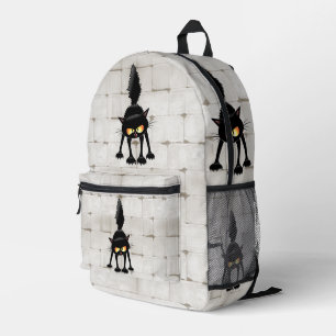 Grappige fel zwart kat cartoon  bedrukte rugzak