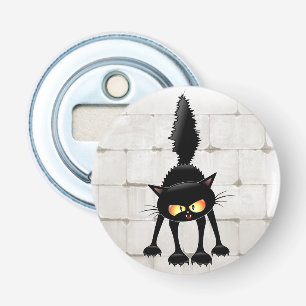 Grappige fel zwart kat cartoon  button flesopener