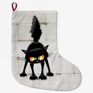 Grappige fel zwart kat cartoon  grote kerstsok