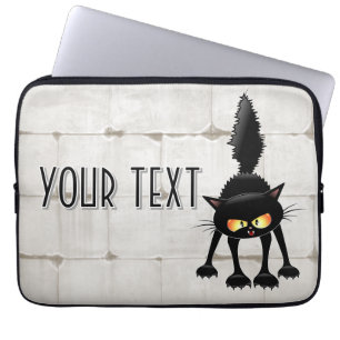 Grappige fel zwart kat cartoon laptop sleeve