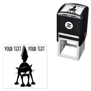 Grappige fel zwart kat cartoon zelfinktende stempel