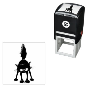 Grappige fel zwart kat cartoon zelfinktende stempel
