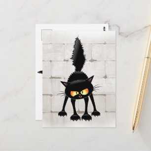 Grappige Felle Zwarte Kat Cartoon Briefkaart