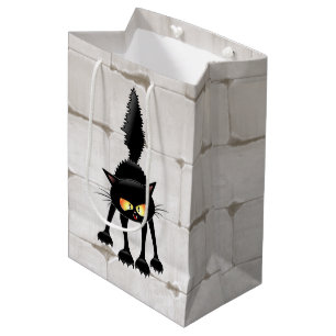 Grappige Felle Zwarte Kat Cartoon  Medium Cadeauzakje