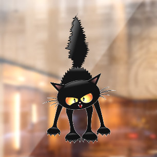 Grappige Felle Zwarte Kat Cartoon Raamsticker