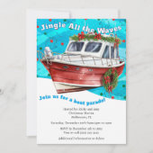 Grappige Festieve Blauwe Golven Kerstboot Parade  Kaart (Voorkant)