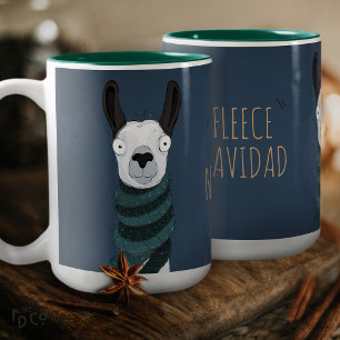 Grappige Festivus 'Fleece Navidad' Lama Blauw Grij Tweekleurige Koffiemok