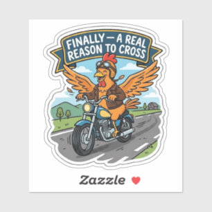 Grappige Fietsende Kip Sticker — Waarom Oversteken