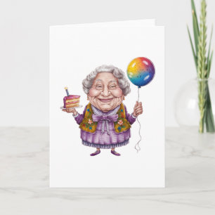 Grappige fietsende oma verjaardagsfeest kunst kaart