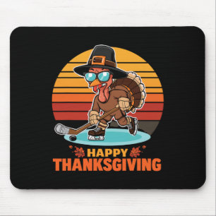 Grappige fijne Thanksgiving kalkoen die ijshockey Muismat