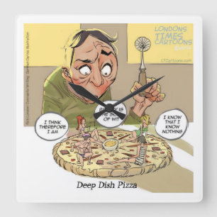 Grappige Filosofie Deep Dish Pizza Wandklok Vierkante Klok