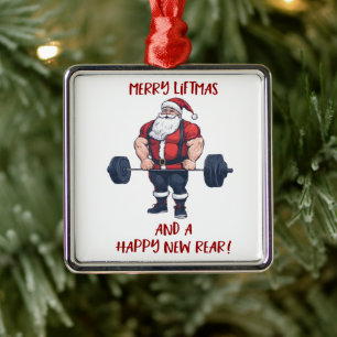 Grappige Fitness Kerst Liftmas Barbell Santa Metalen Ornament