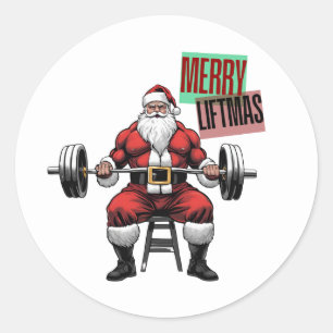 Grappige Fitness Kerst Liftmas Barbell Santa Ronde Sticker
