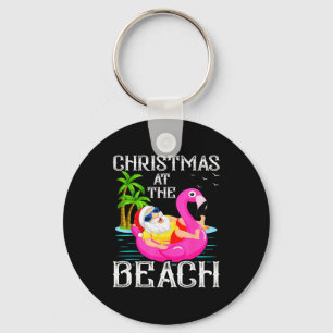 Grappige Flamingo Drijf Heilige Kerstman Kerstmis Sleutelhanger