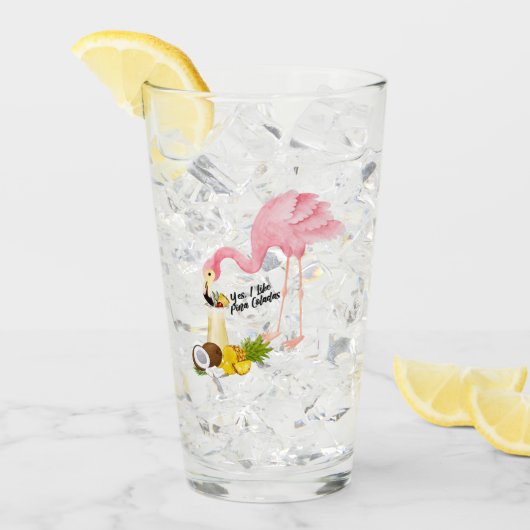 Grappige Flamingo houdt van Pina Coladas Glas (Voorkant ijs)