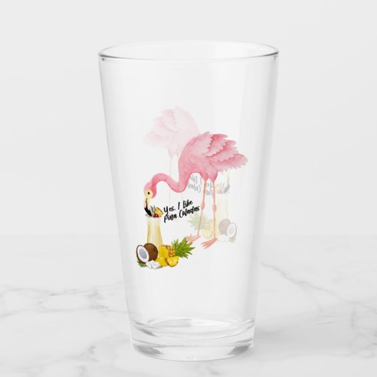 Grappige Flamingo houdt van Pina Coladas Glas (Voorkant)