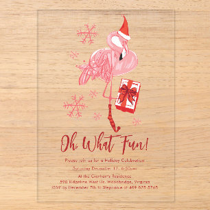 Grappige Flamingo Kerstvakantie Feest Acryl Uitnodigingen