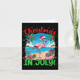 Grappige Flamingo Santa Hat Kerstmis in juli Beach Kaart