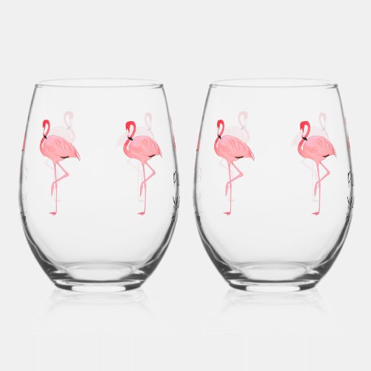 Grappige Flamingo's Komen Samen Ja Wijn Tijd Wijnglas Zonder Voet (Rechts)
