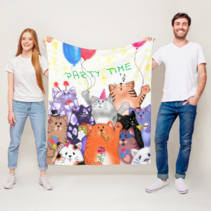 Grappige fleece deken met kattenfeest - aangepaste