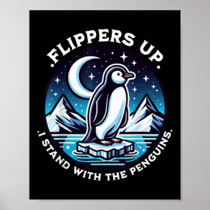 Grappige flippers omhoog Ik sta met de pinguïns Poster