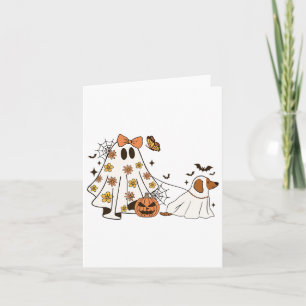 Grappige Floral Ghost Walking Dog Halloween Ghost Kaart