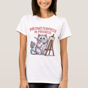 Grappige Fluffy Kat Kunstenaar Schilderes Kat Moed T-shirt