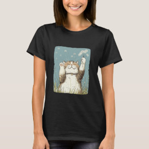 Grappige Fluffy Kat met vliegende Paardenbloemplui T-shirt
