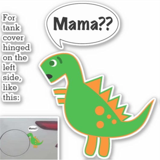 Grappige Fossil Fuel sticker Baby Dino naar links (Voorkant)