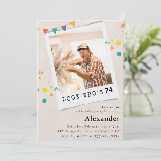 Grappige foto 74e verjaardag uitnodigingen Mannen (Staand voorkant)