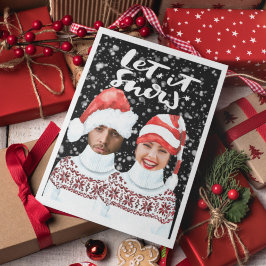 Grappige foto gepersonaliseerde kerst Laat het sne Feestdagenkaart