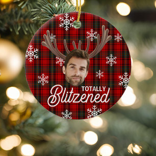 Grappige foto gezicht Blitzened Kerst aangepast ca Keramisch Ornament