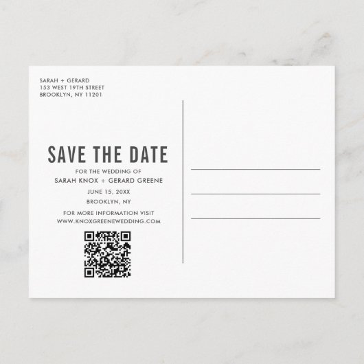 Grappige Foto QR Code Budget Huwelijk Save the Dat Aankondigingskaart (Achterkant)