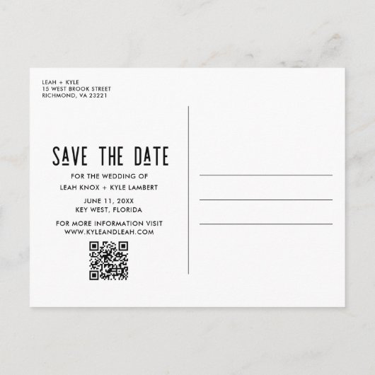 Grappige Foto QR Code Trouwen Sla de datum op Aankondigingskaart (Achterkant)