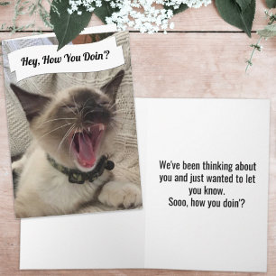 Grappige foto schreeuwende Siamese kat hoe gaat he Kaart