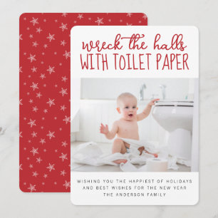 Grappige foto: versier de hal met toiletpapier feestdagenkaart
