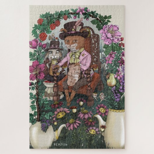 Grappige Fox Mad Hatter Alice in Wonderland Art Legpuzzel (Verticaal)