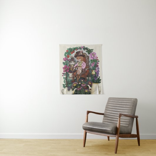 Grappige Fox Mad Hatter Alice in Wonderland Art Wandkleed (In situ)