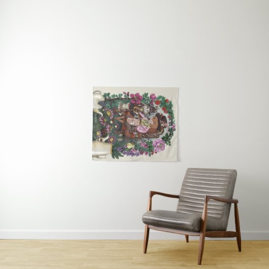 Grappige Fox Mad Hatter Alice in Wonderland Art Wandkleed (In Situ (horizontaal))