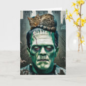 Grappige Frankenstein Kat Slapkaart Kaart (Gele Bloem)