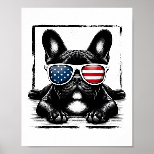 Grappige Franse Bulldog Amerikaanse vlag 4 juli vr Poster (Voorkant)